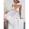 thumbnail image 3 of Women White Embellished Spaghetti Strap Deep V-Neck Mini Sundress, 3 of 7
