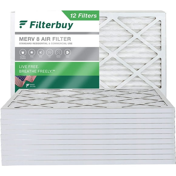 Filterbuy 16x20x1 MERV 8 Pleated HVAC AC Furnace Air Filters (12-Pack)