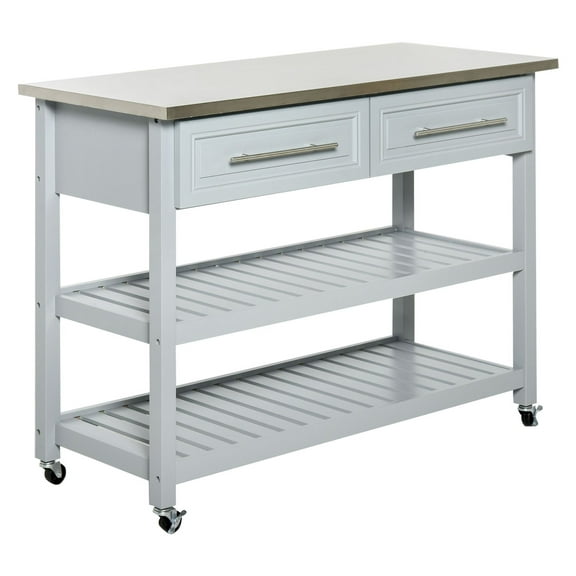Kitchen Cart with Stainless Steel Top, Rolling Utility Trolley, 2 Drawers, Gray Finish