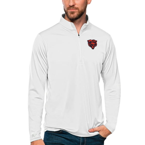 Men's Antigua White Chicago Bears Tribute Quarter-Zip Lightweight Pullover Top