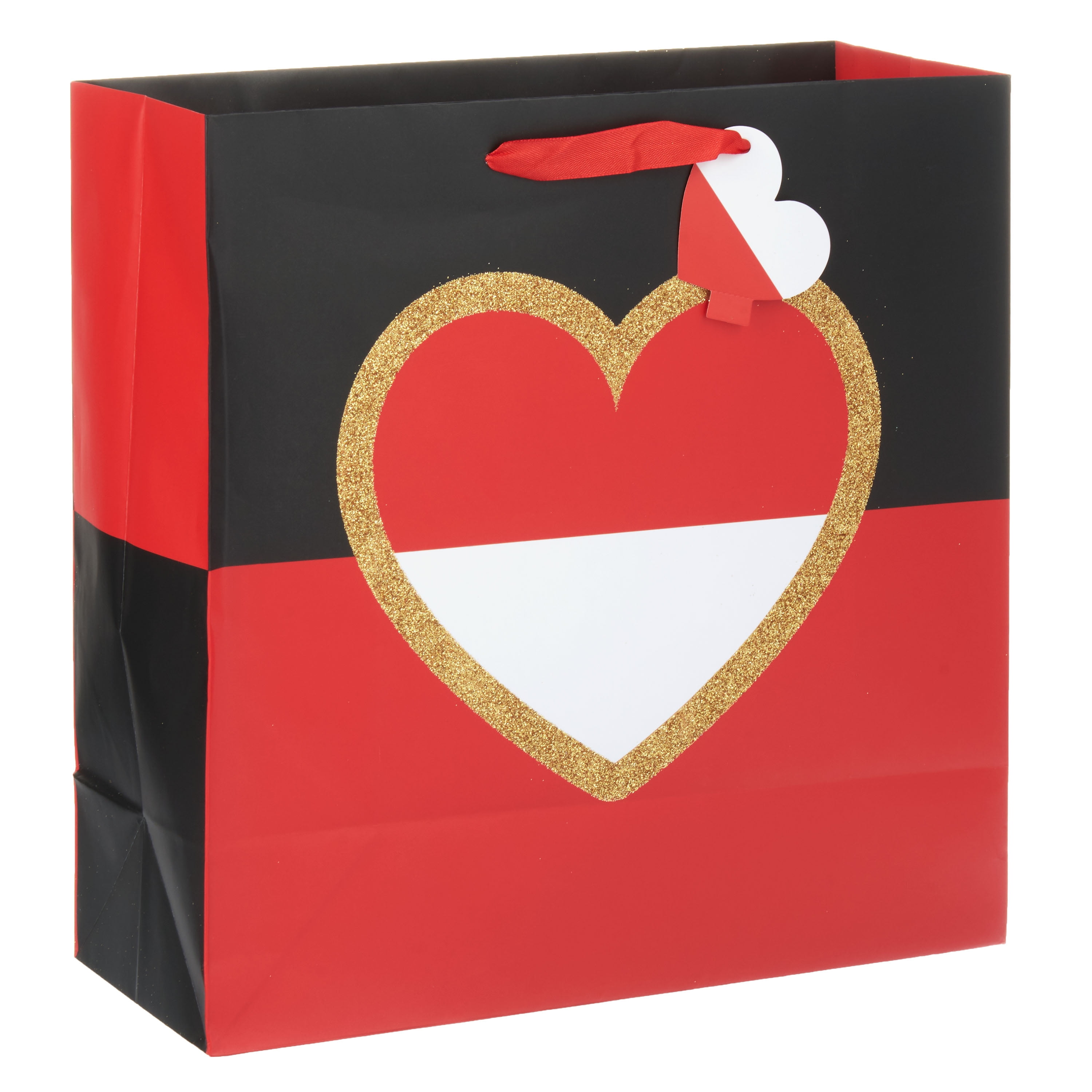Way To Celebrate Valentine's Day Red & Black Heart Large Square Gift Bag, Paper