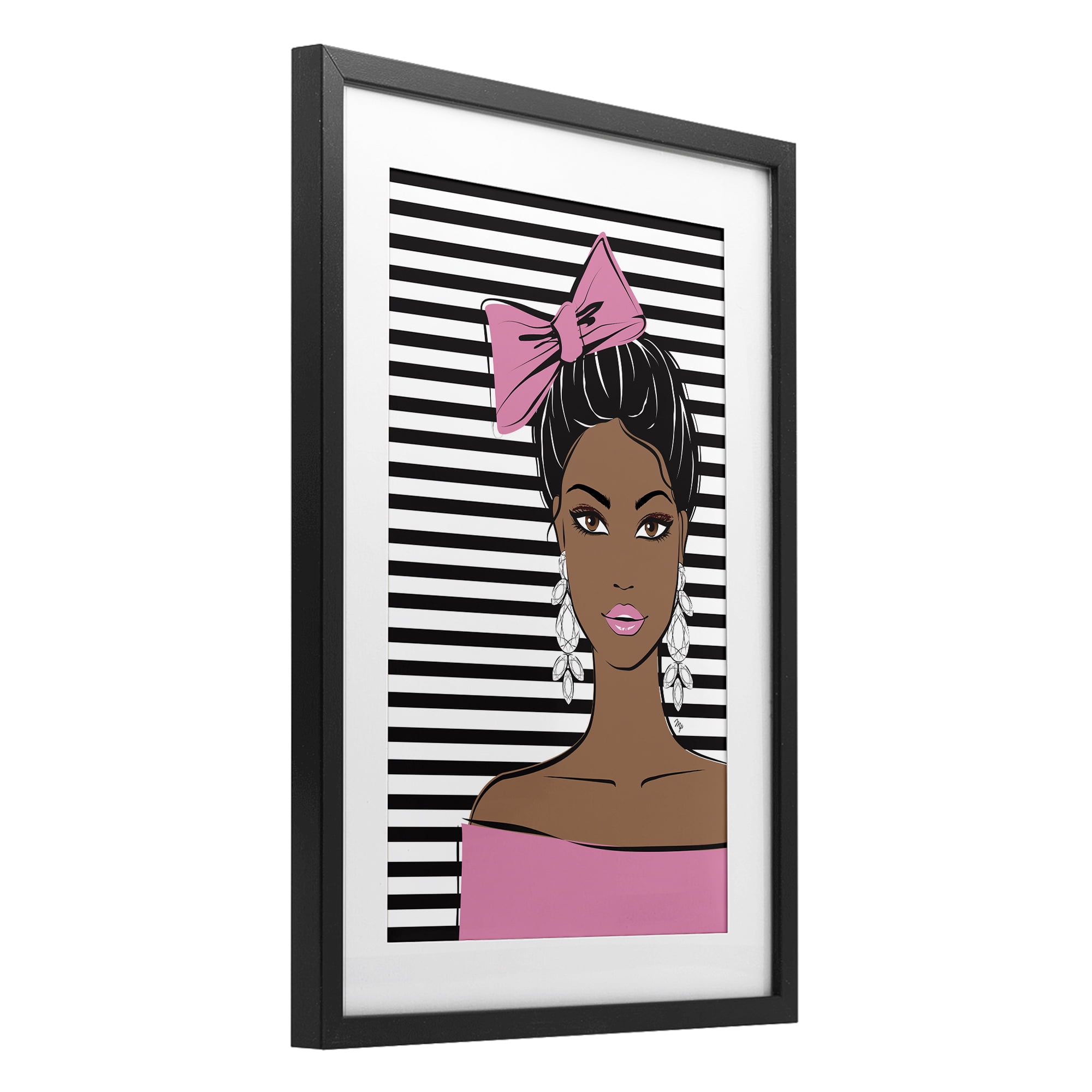 Stupell Industries Girl with Bow & Jewel Earrings Black Framed Print Under Glass, design by Martina Pavlova