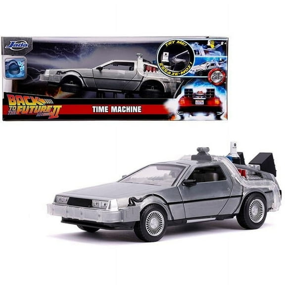 Jada DeLorean Brushed Metal Time Machine with Lights Flying Version Back to the Future Part II 1989 Movie Hollywood Rides Series 1 by 24 Diecast Model Car