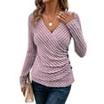 thumbnail image 3 of Womens Long Sleeve Shirts V Neck Ribbed Knit Slim Fit Button Light-Weight Sweater Fall Casual Work Tops Lotus Color XL, 3 of 10