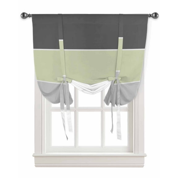 Black Grey Green Striped Tie Up Curtains for Window, Geometric Modern Horizontal Simple Lines Thermal Insulted Balloon Shade Adjustable Rod Pocket Curtains Valance for Kitchen Bathroom Café 42 x 45