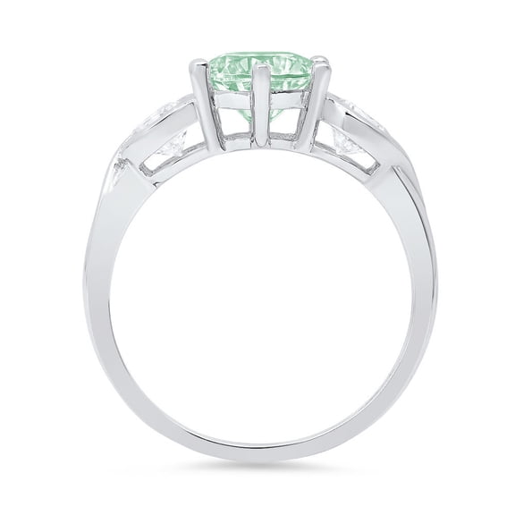 1.72 ct Round Cut Simulated Green Diamond Three-Stone Engagement Ring for Women in 18K White Gold