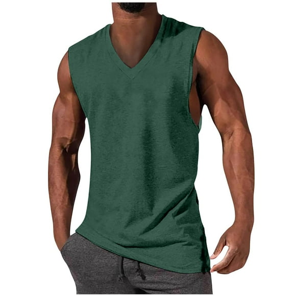 Jgppe Men's Sleeveless V-Neck T-Shirt Solid Color Soft Crewneck Stretchy Loose Muscle Shirt Workout