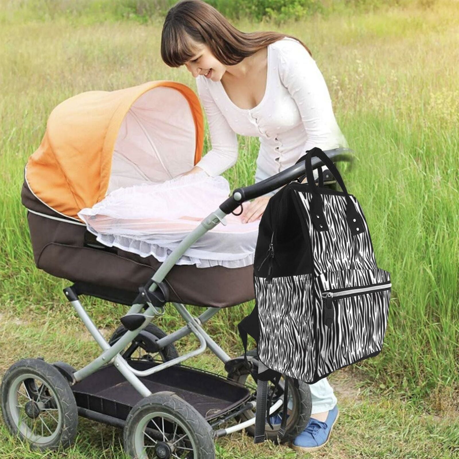 Ratiio Zebra Mummy Backpack - Waterproof Twill Canvas, Large Capacity Diaper Bag with Multiple Pockets and Adjustable Straps