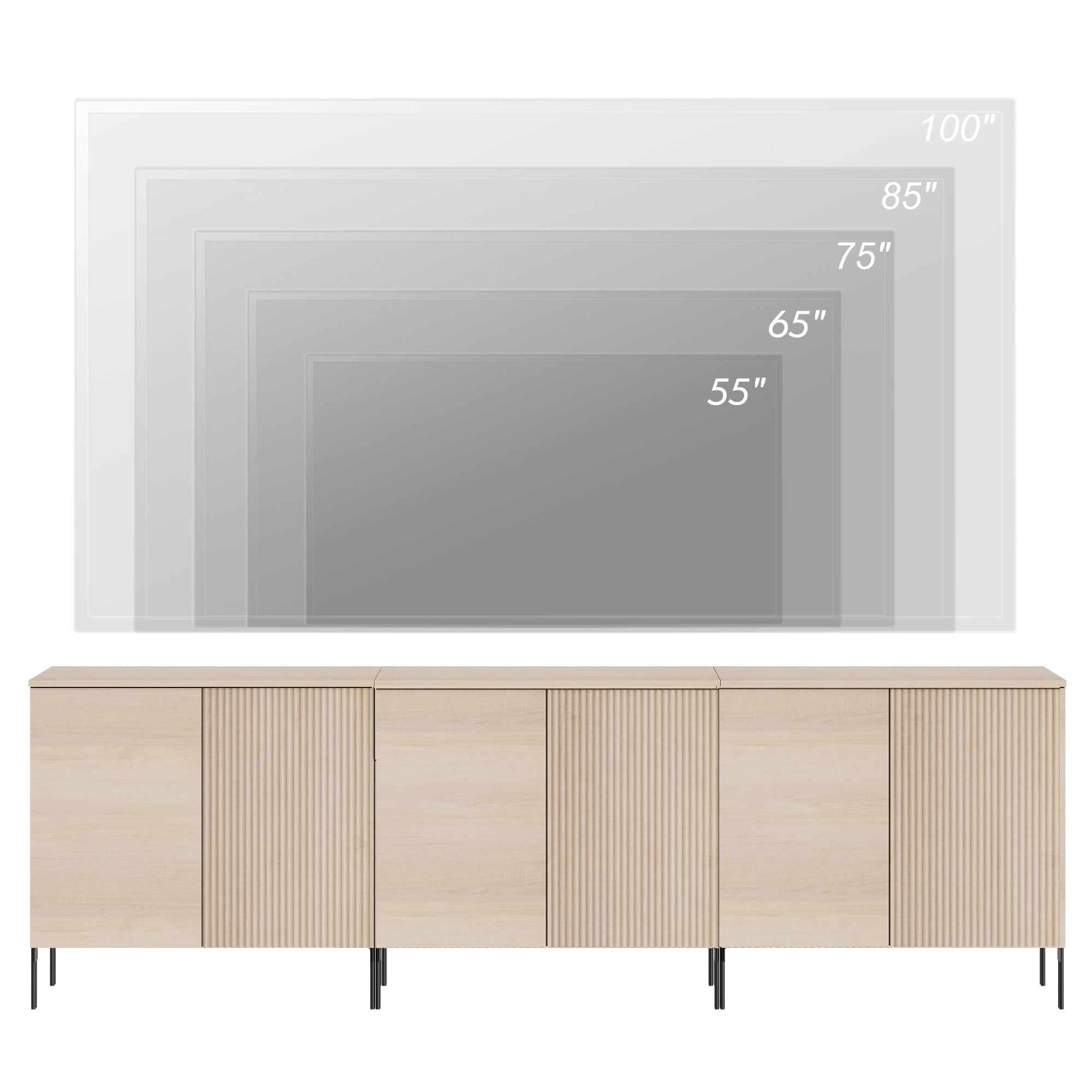 94.5" Modern Fluted TV Stand with 6 Doors, Entertainment Center with Adjustable Shelf, Wooden TV Console with Storage for Living Room