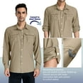 thumbnail image 3 of FEN AI Mens Work Shirts Long Sleeve Hiking Fishing UV Shirt Quick Dry Tops Convertible Short Sleeve Shirts Men for Travel Outdoor Safari Khaki, 3 of 10