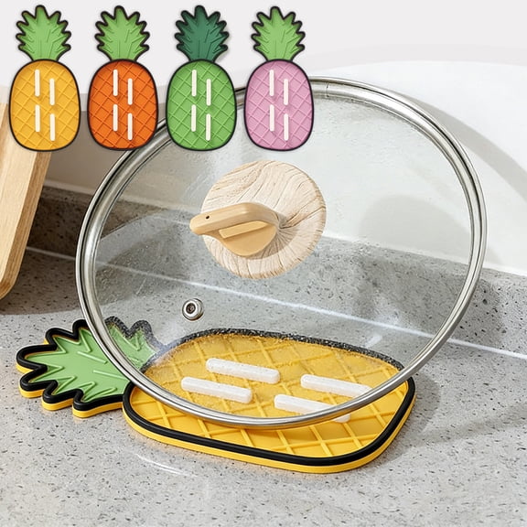 AYktou Pineapple Pot Lid Holder, 8.2×3.9 Inch Nonslip Placement - Pan Lid Rack & Spoon Rest Holder for Kitchen Counter, Lid Organizer Stand/ Heat Insulation Pads/ Cutting Board Pads/ Cup Mat, Yellow