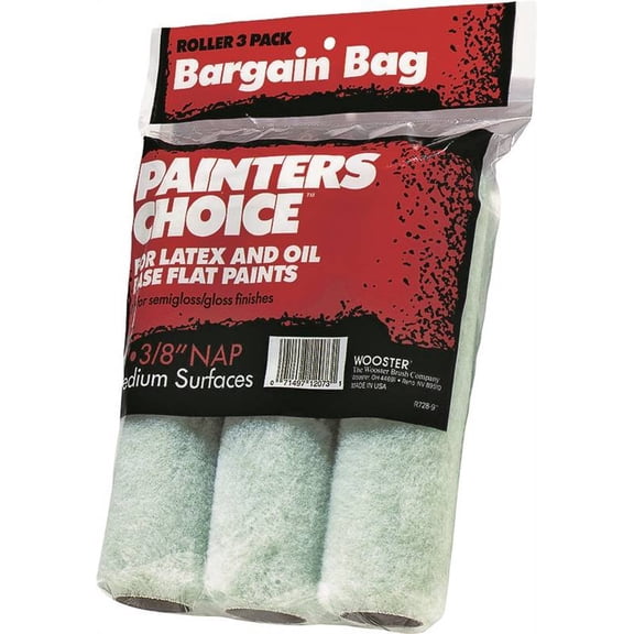 Wooster Brush R728-9 Painter's Choice Roller Cover, 3/8-Inch Nap, 3-Pack, 9-Inch