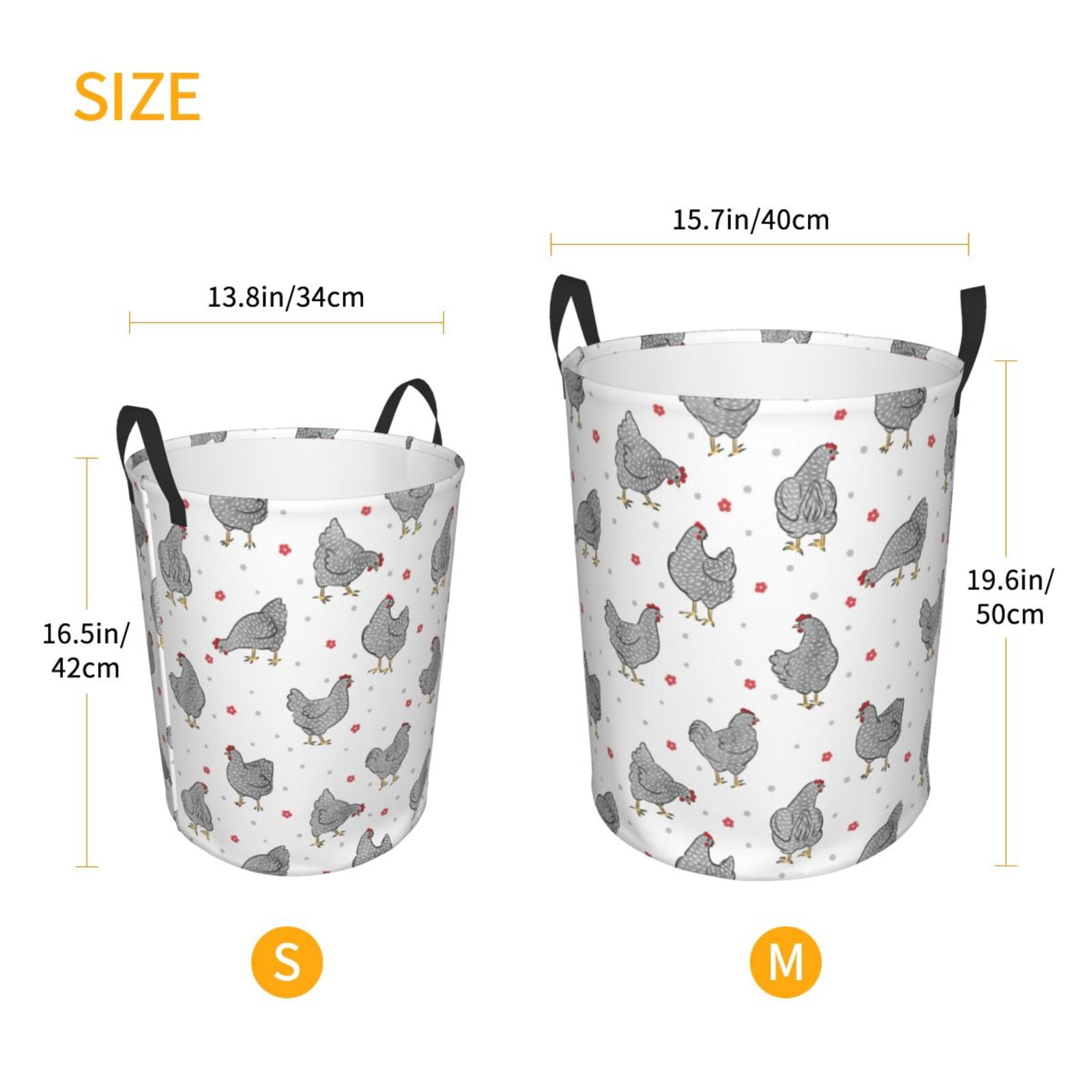 Large Laundry Basket with Handles - Rustic Cute Chicken Flower Kids Baby Dirty Clothes Laundry Hamper for Bedroom Aesthetic