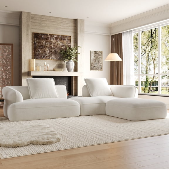 Christopher Knight Home 121" Compressed L-Shaped Modular Sectional Sofa, Deep Seat Foam Couch, White