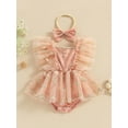thumbnail image 2 of Suealasg Baby Girl Birthday Outfit Fly Sleeve Square-Neck Floral Embroidery Tulle Romper Dress with Bow Headband Summer Photoshoot Dress Clothes, 2 of 9
