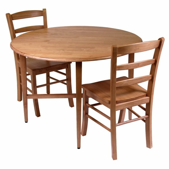Winsome Wood Hannah 3-PC Dining Set, Round Drop Leaf Table & 2 Ladder Back Chairs, Light Oak Finish