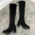 thumbnail image 6 of Xfvqtps Womens over the Knee Boots Stretch Suede Winter Boots with Block Heel Round Toe Comfortable Elegant Long Boots for Women Black, 6 of 9