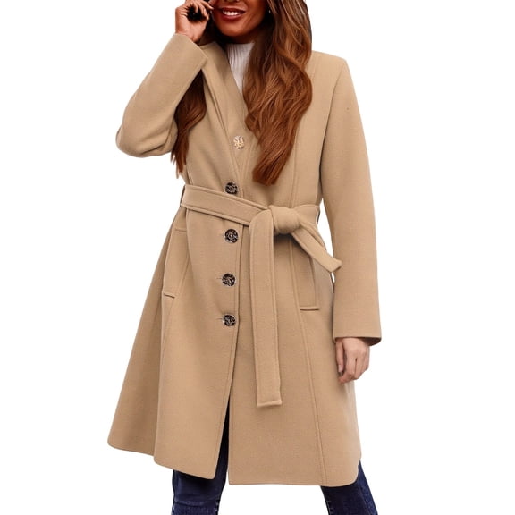 Winter Long Coat Double Trench Jacket With Lapel Belt And Inner For Cold Weather Outerwear Fashion winter clothing for women