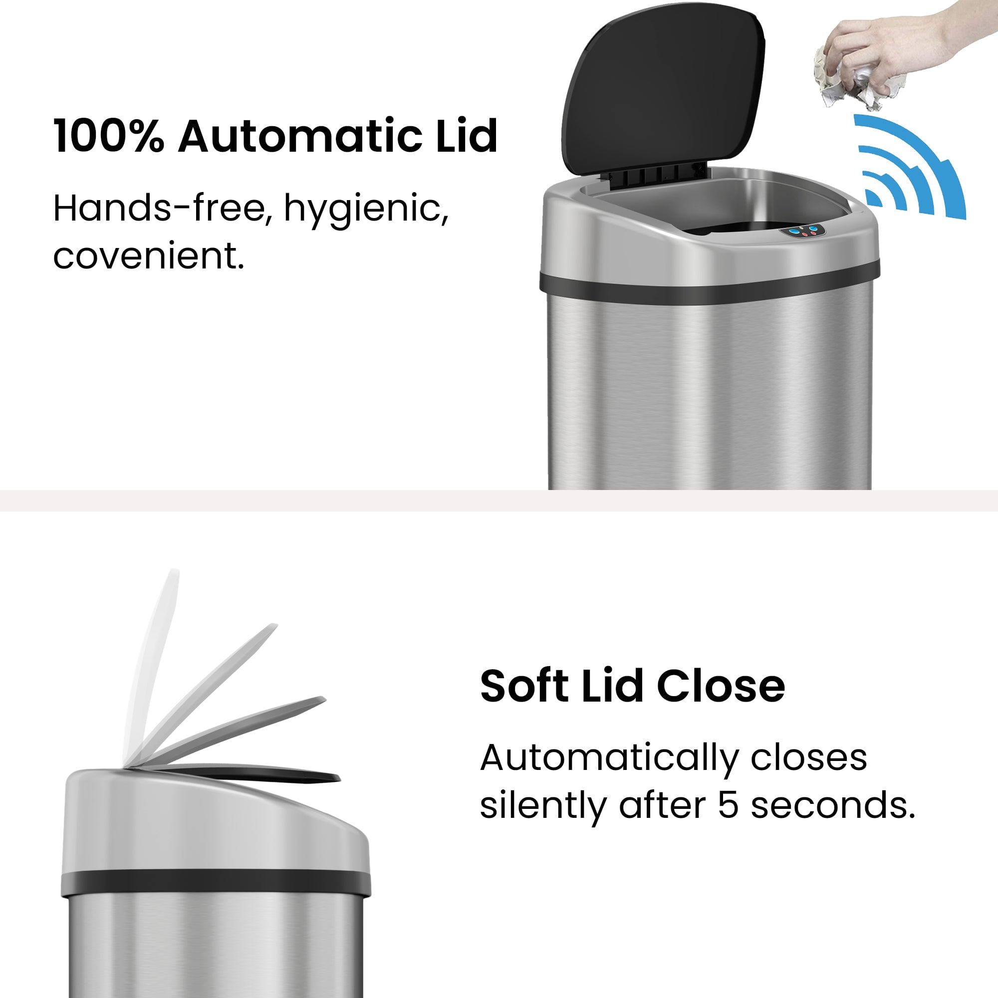 iTouchless 24 Gal Oval Stainless Steel Sensor Kitchen Trash Can with AC Adapter and AbsorbX Odor Filter