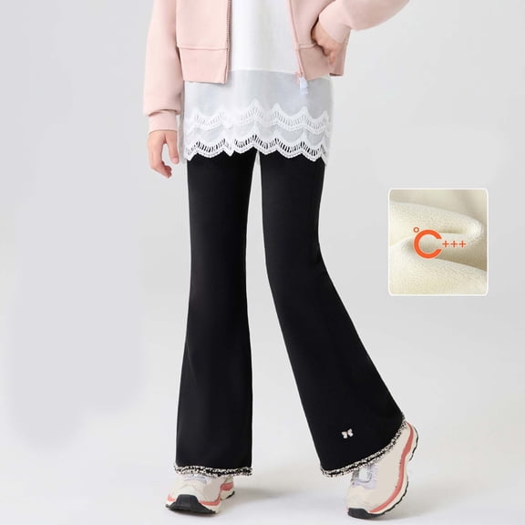 CAIVO Winter Girls Flared Pants With Thickened Thermal Windproof Leggings For Toddler And Big Kids Soft Stretch Bootcut Trousers Breathable Slacks
