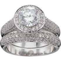 3.21 Carat T.G.W. CZ Solitaire Silver-Tone Halo Bridal Set
