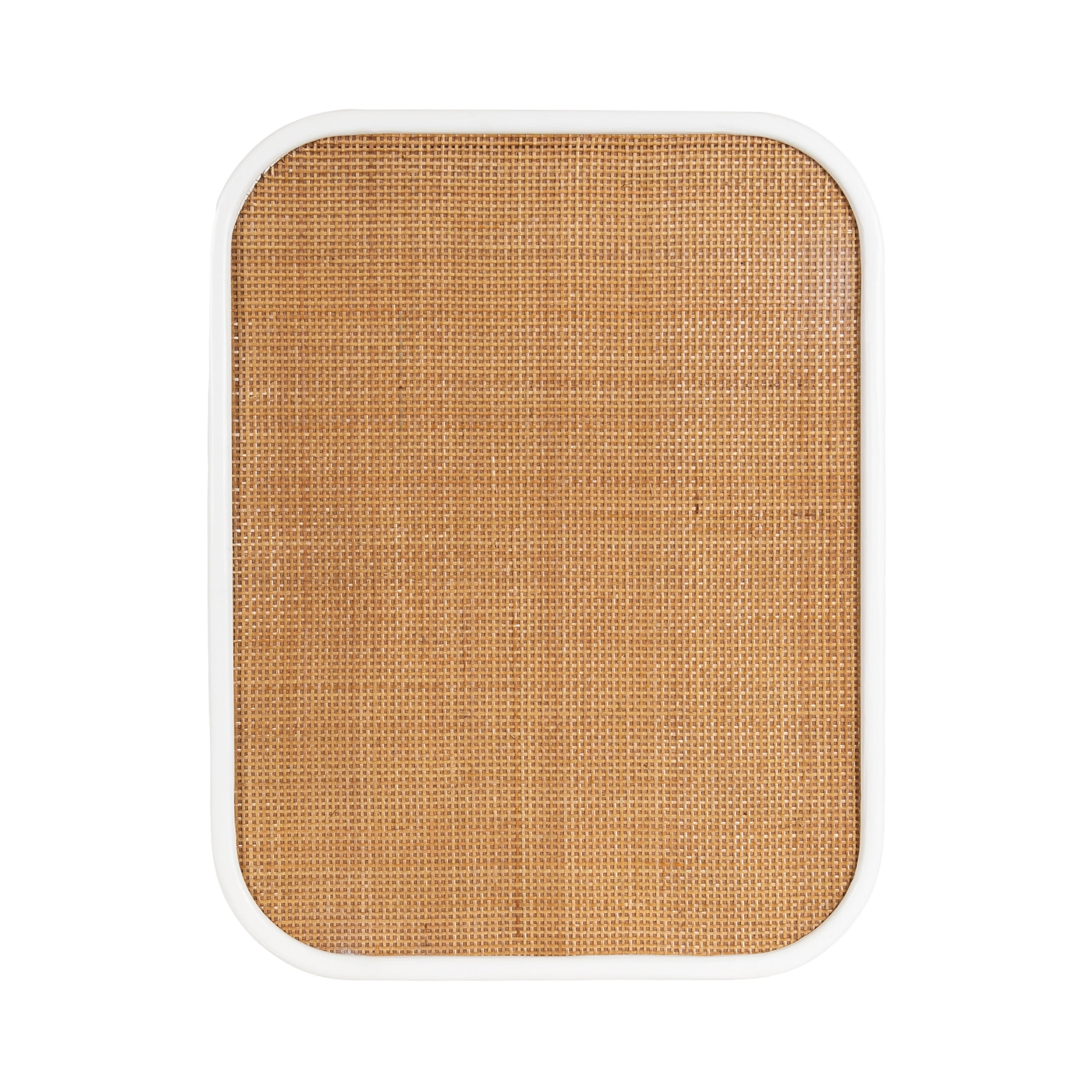 Kate and Laurel Planche Modern Rattan Wall Pinboard, 20 x 26, White and Natural Rattan, Boho Rounded Rectangle Wall Organizer for Use as Cork Board, Vision Board, or Bulletin Board