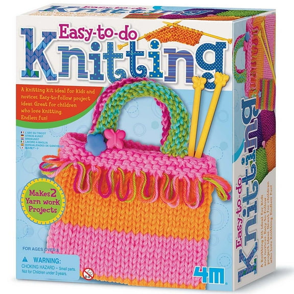 4M: Easy-To-Do: Knitting - DIY Craft Kit, Learn 2 Yarn Work Projects, Skill Building All-In-1 Set, Tools & Colorful Yarn, Beginners & Kids Ages 8 