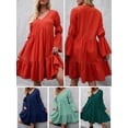thumbnail image 3 of Vestido de manga larga para mujer Vestido de vacaciones con cuello en V y línea A MABOTO Vestido, 3 of 7