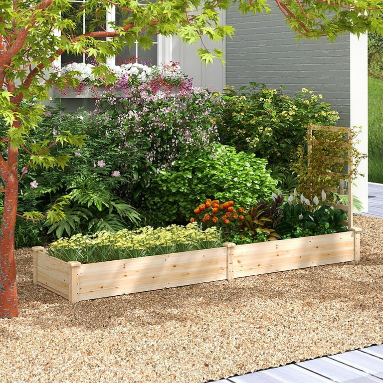 Gymax Elevated Wooden Raised Garden Bed with Divided Space