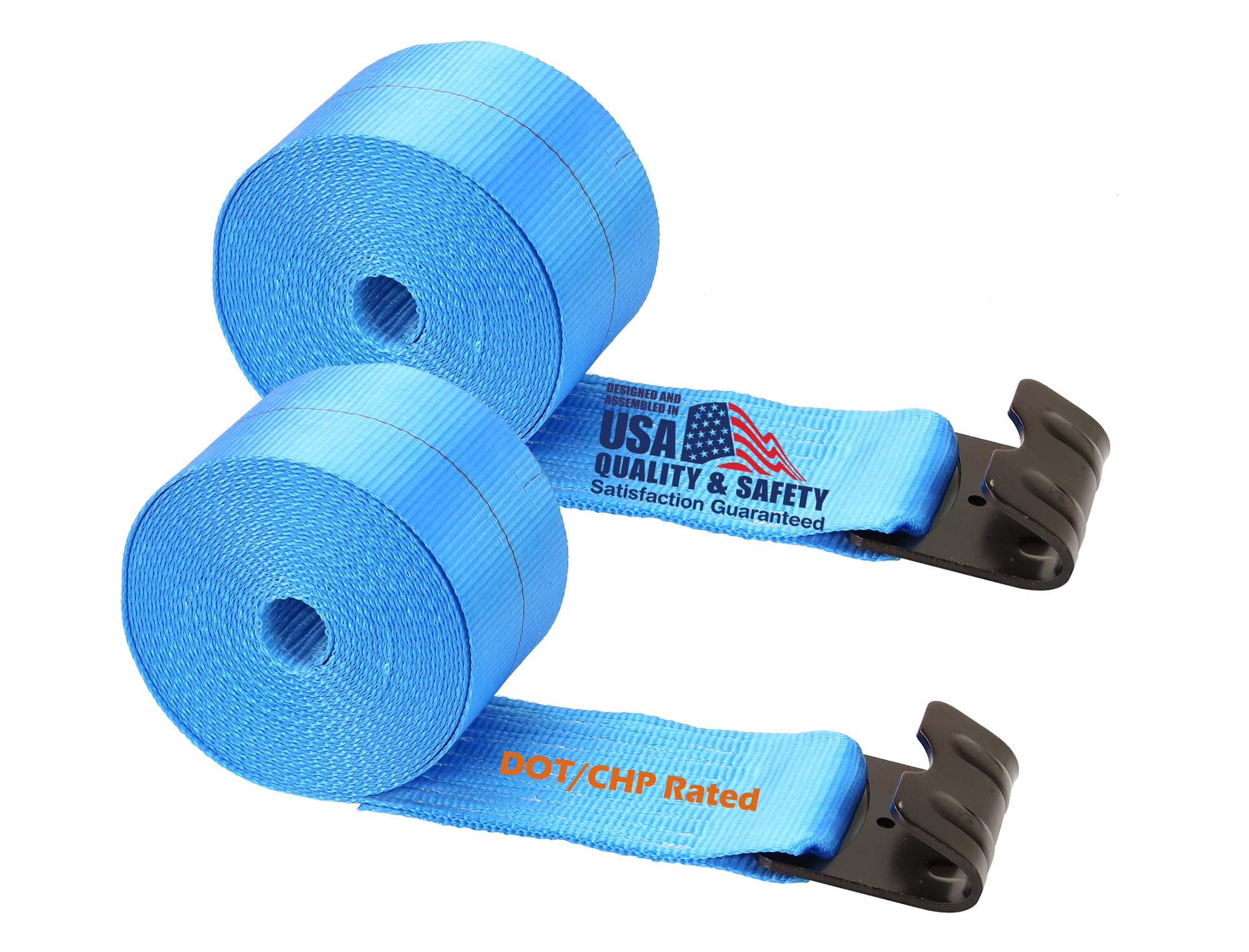 (2) Boxer DOT 4" X 30' Blue Winch Straps w/Flat Hook Flatbed Truck