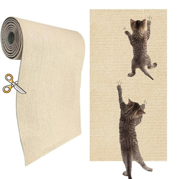 Rascador de Pared Autoadhesivo para Gatos, tapete rascador de Pared para Gatos de Interior, Protector de Esquinas Recortable de 78,7 x 15,8 Pulgadas (Beige)