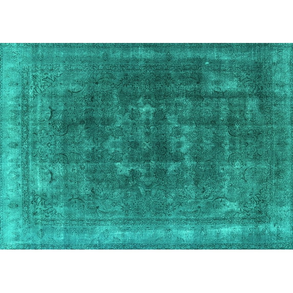 Ahgly Company Machine Washable Indoor Rectangle Oriental Turquoise Blue Industrial Area Rugs, 6' x 9'