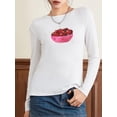 thumbnail image 5 of ZAXARRA Women Long Sleeve T-Shirts Cherry/Cake Print Crew Neck Shirts Slim Fit Tops Streetwear, 5 of 9