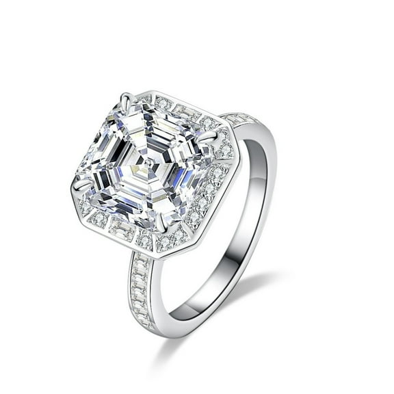 5 Carat Asscher Cut Moissanite Ring for Women D Color VVS1 Clarity Big Diamond Ring S925 Sterling Silver Wedding Engagement Rings Promise Anniversary Rings for Her