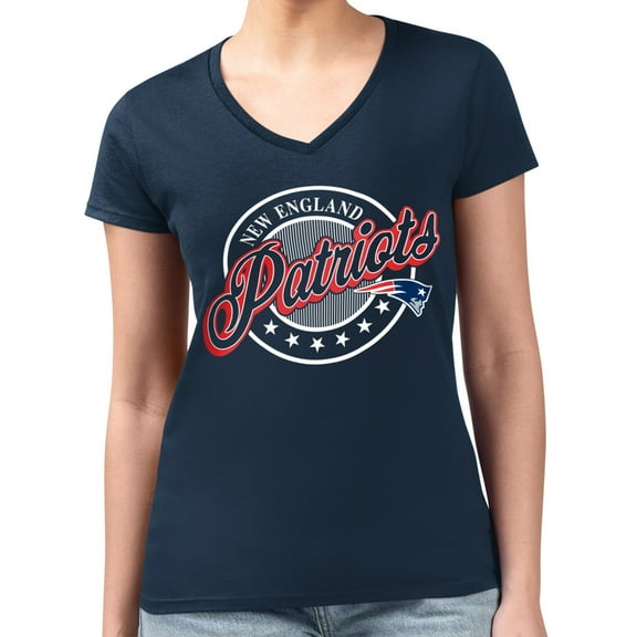 Women's G-III 4Her by Carl Banks  Navy New England Patriots Super-Slim Fit Lightweight Pinstripe Circle V-Neck T-Shirt