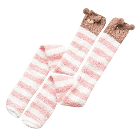 

ketyyh-chn99 Socks Boot Socks Vs Womwn Coral Socks Over The Knee Thicken Warm Sleeping Towel Striped Socks