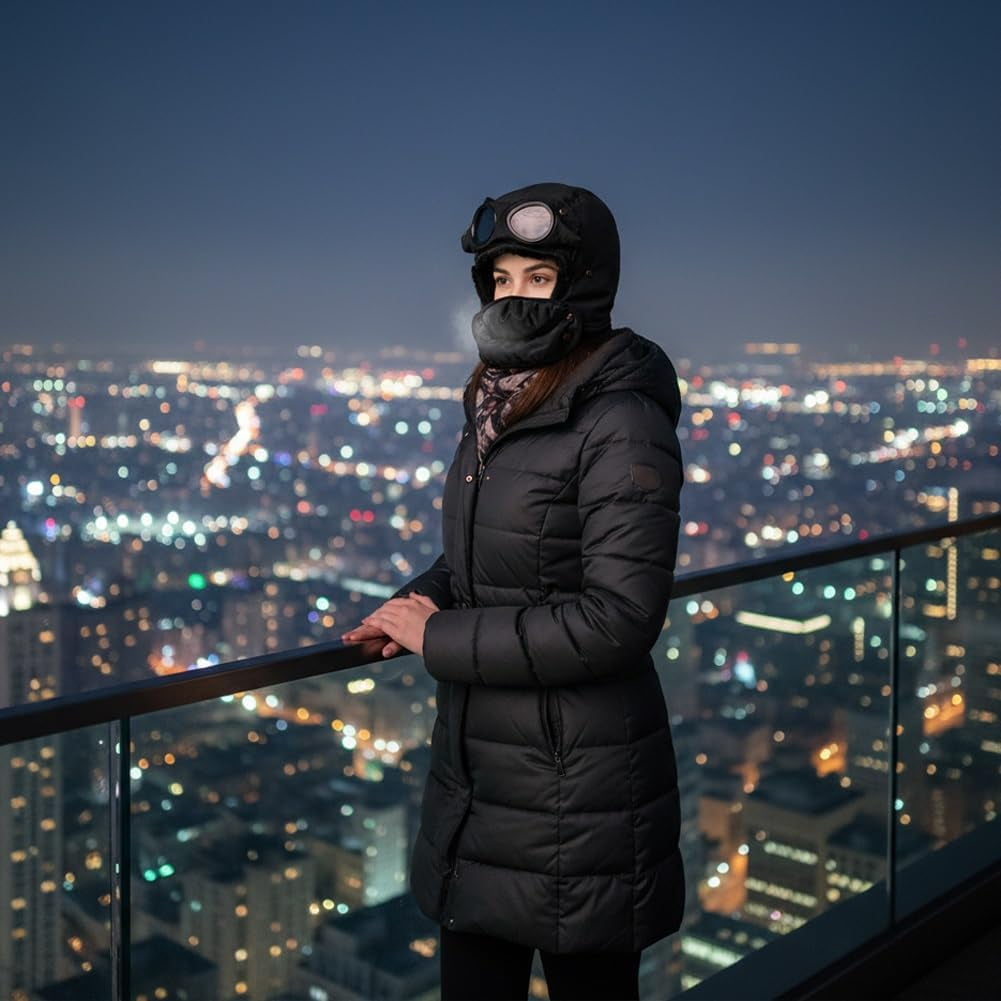 Winter Thermal Hat with Glasses Winter Pilot Hat Trapper Hats Goggles and Face Mask Outdoor Sport Ski