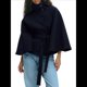 thumbnail image 2 of Ponchos con Mangas de Murciélago para Mujer, Abrigo de Lana con Cuello Alto y Cinturón, Chaqueta Corta de Invierno Marina S, 2 of 7