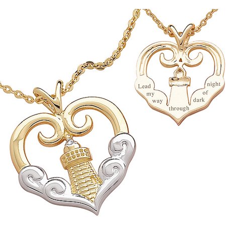 Two-Tone Diamond Accent 18kt Gold-Plated Lighthouse Pendant, 20"