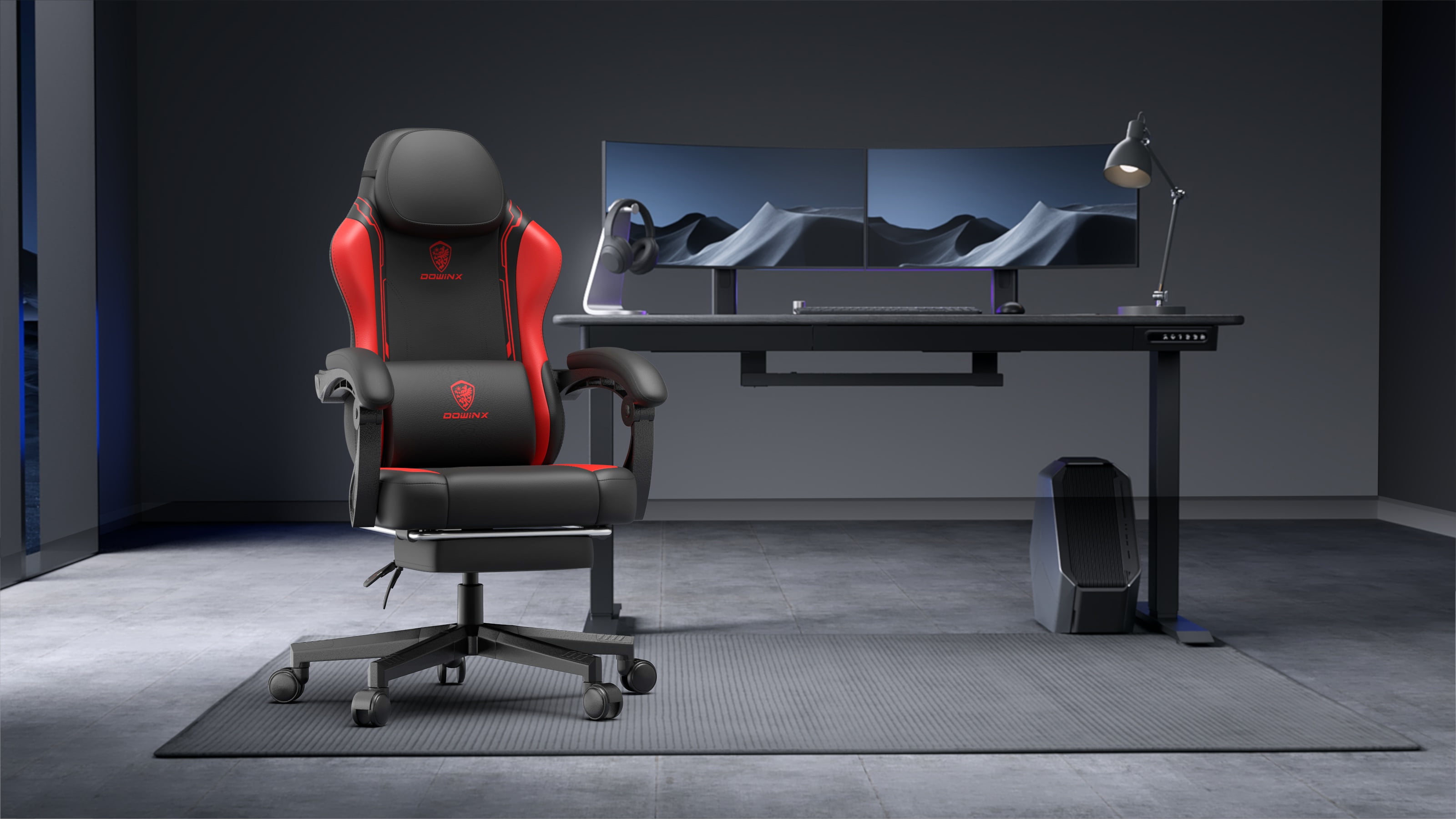 Dowinx Gaming Chair with Pocket Spring Cushion for Adults, Ergonomic Computer Chair with Footrest and Massage Lumbar Support for Office, Gaming, 300LBS, Red