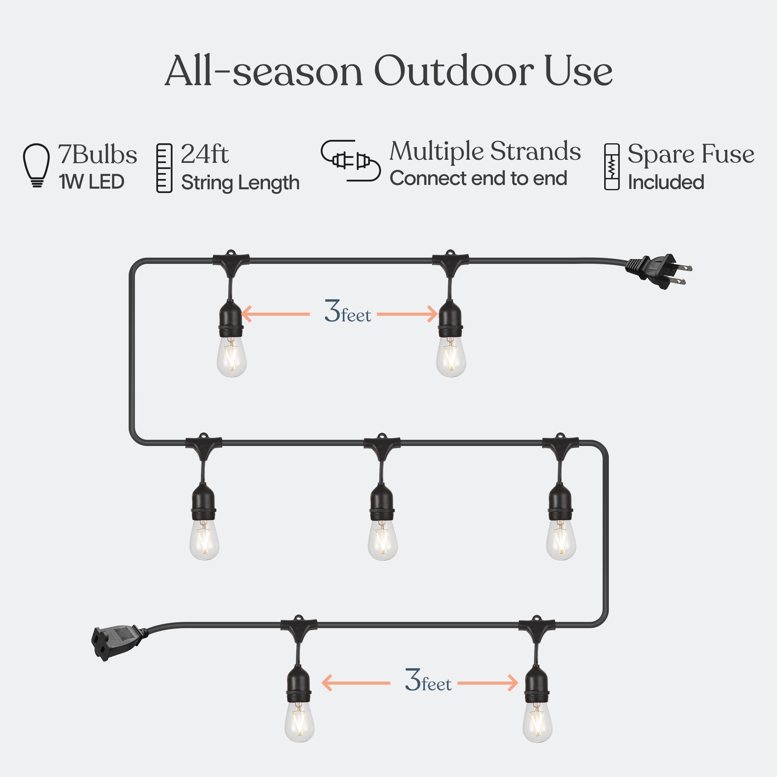 Brightech Ambience Pro LED Outdoor String Lights 24 ft, Waterproof Shatterproof 1W Dimmable Edison Bulbs for Patio, Porch, Backyard, 2700K Soft White