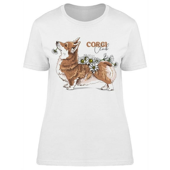 Corgi Carrying Flowers, Looks Up T-Shirt Women -Image by Shutterstock, Female XX-Large
