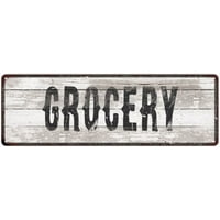GROCERY Ship Lap Look Distressed Metal Sign 6x18 Country Chic Wall Décor .025 Thick Gloss G61800018