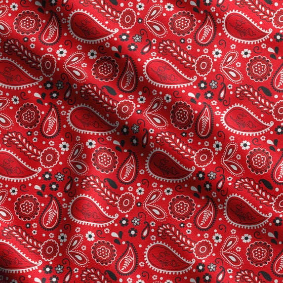 Soimoi Asian Paisley Print,Cotton Poplin, Sewing Fabric Sold by The Yard 42 Inch Wide,Sewing Craft Quilting/Quilt Making Fabric, Red