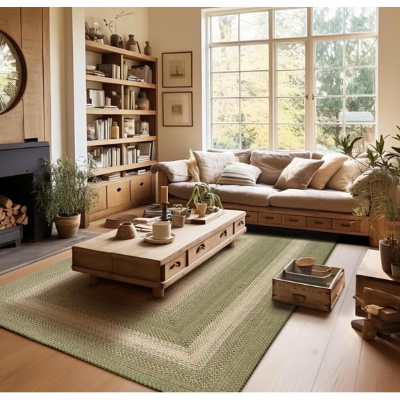 Homespice Grassland Jute Green 8x10' Braided Area Rug for Living Room, Bedroom Rug and Dining Room. Pet Friendly. Decor Styles- Farmhouse Rug, Rustic, Vintage, Cottage, Primitive, Country, Boho Rug