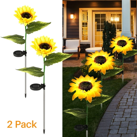 Sunflower Solar Lights Outdoor Garden Lights VIIWII 2 Pack LED Outside Lights for Lawn Yard Pathway