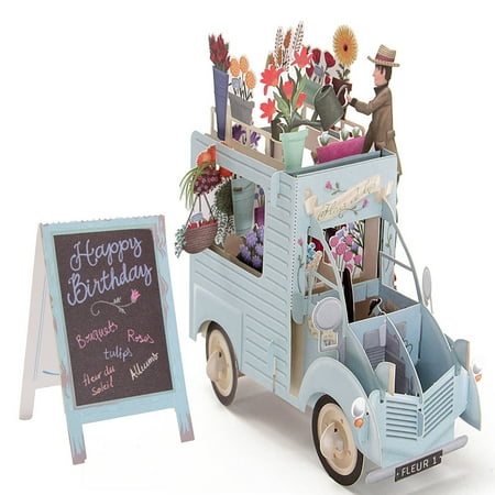 - 3D Pop Up Greeting Cards Car of Flowers Valentine Birthday Easter Invitations