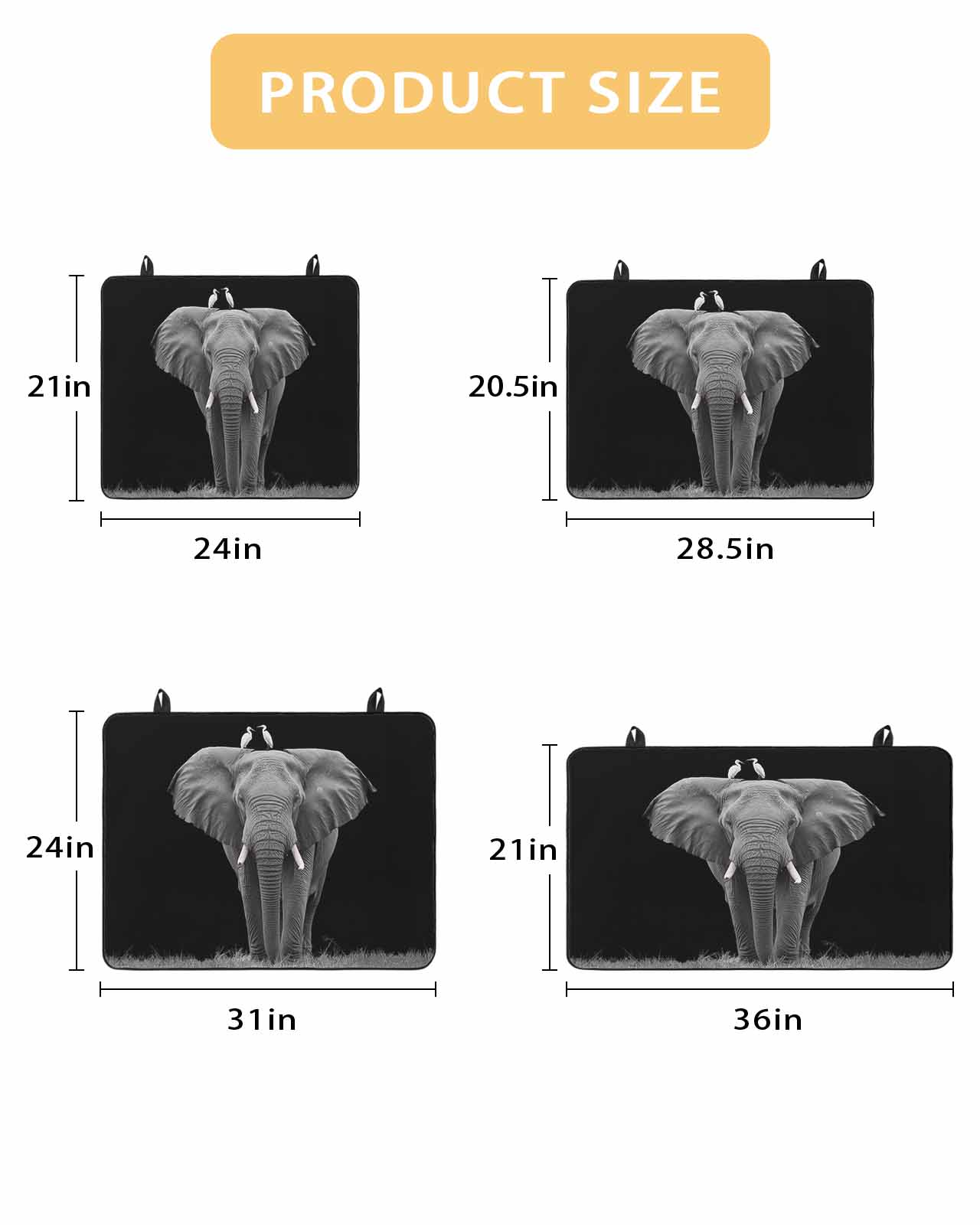 nqOlkjepod Large Induction Cooktop Protector Mat 24"x21", Elephant Bird Stove Top Covers for Electric Stove, Modern Pastoral Animal Black Grey Stove Burner Cover Mats, Glass Top Stove Cover