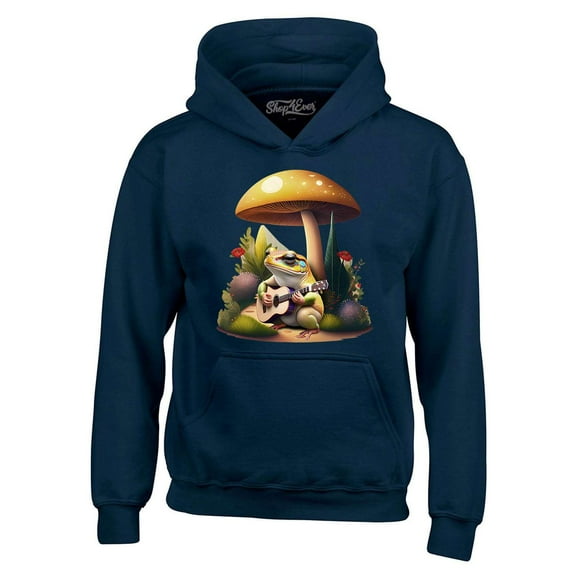 Shop4Ever Men's Frog Playing Guitar Mushroom Cottagecore Hooded Sweatshirt Hoodie XXX-Large Navy