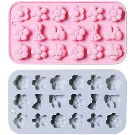 

LFOGoods 2 Packs Carto Flower Silicone Mould 18 Packs Floral Bow Crystal Candy Gummy Chocolate Candy Mould Cake Ingredients Decoration DIY Tools Polymer Clay Resin Wax Soap Jelly-Blue+pink